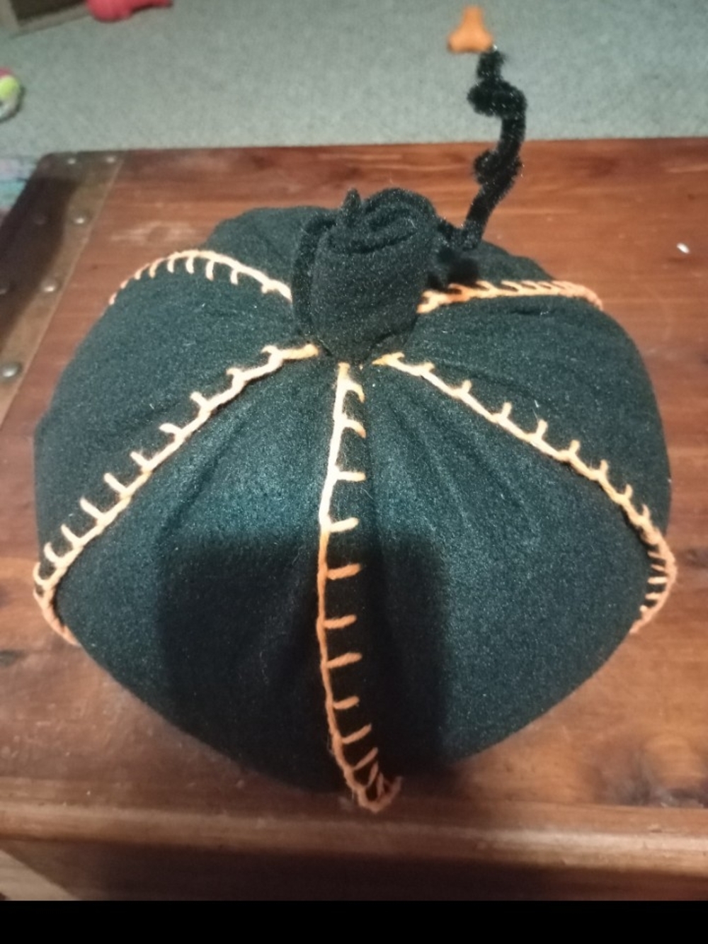 Handmade Black Pumpkin Accent Pillow with Orange Stitching - Home Accents